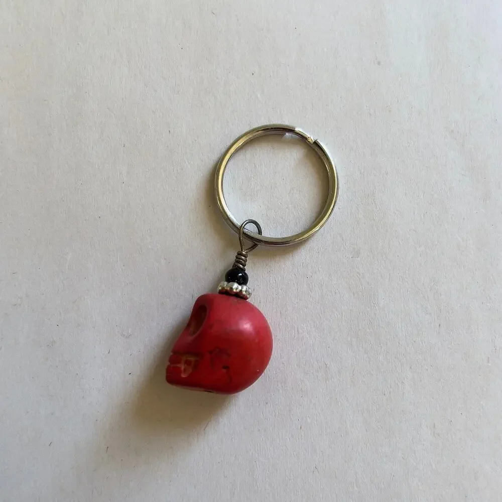 Red Halloween Mini Skull Keychain Key Ring Handmade Accessories